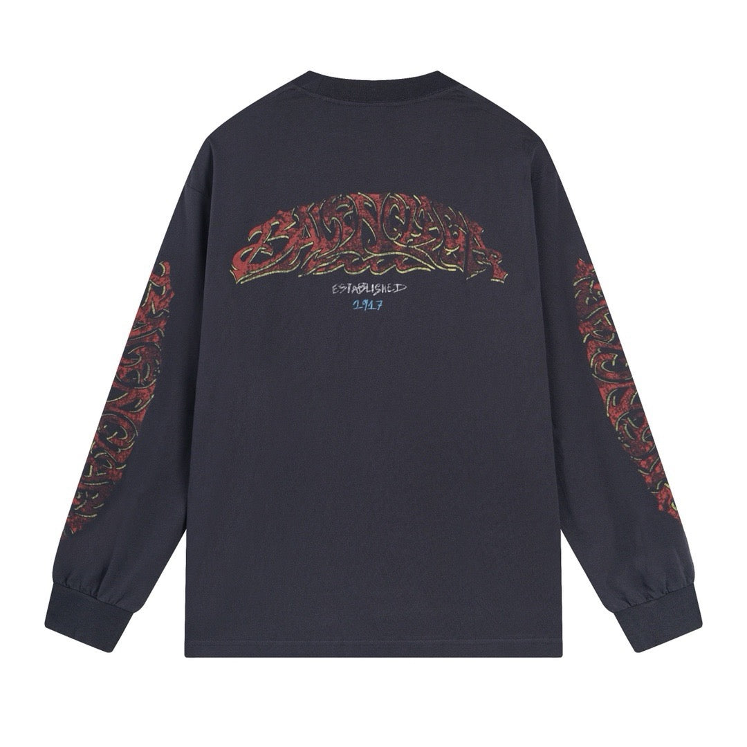 Black Cotton Sleeve Print Long-Sleeve - Men's