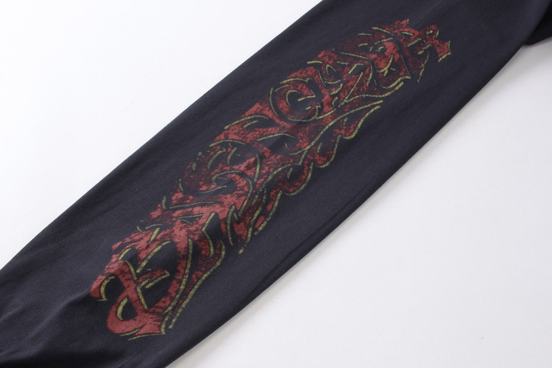 Schwarzes Langarmshirt aus Baumwolle mit Ärmelprint – Herren