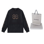Schwarzes Langarmshirt aus Baumwolle mit Monogramm – Herren
