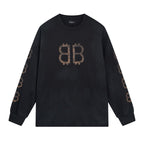 Schwarzes Langarmshirt aus Baumwolle mit Monogramm – Herren