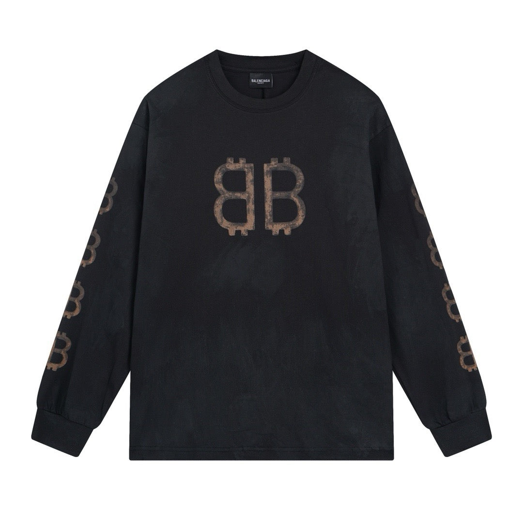 Schwarzes Langarmshirt aus Baumwolle mit Monogramm – Herren