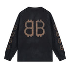 Schwarzes Langarmshirt aus Baumwolle mit Monogramm – Herren