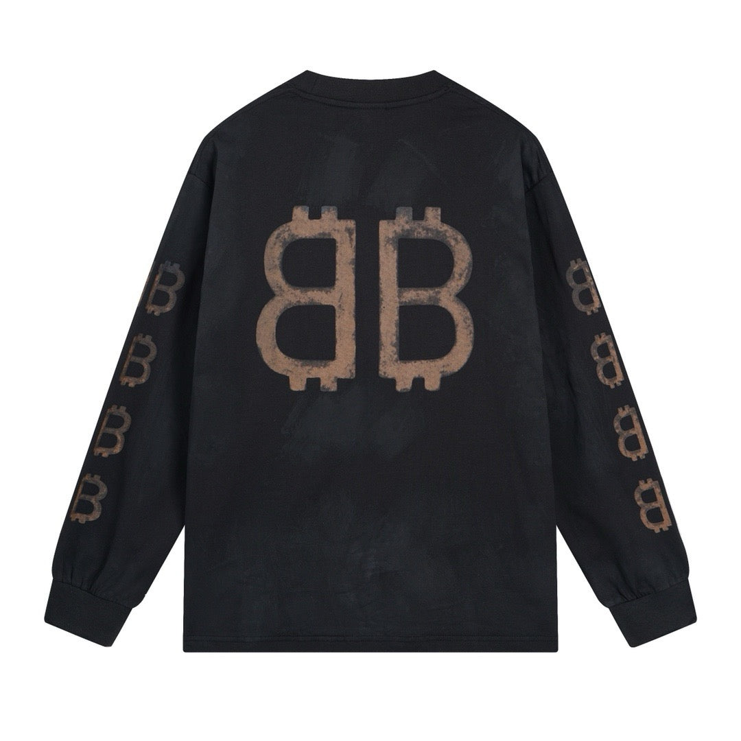 Schwarzes Langarmshirt aus Baumwolle mit Monogramm – Herren