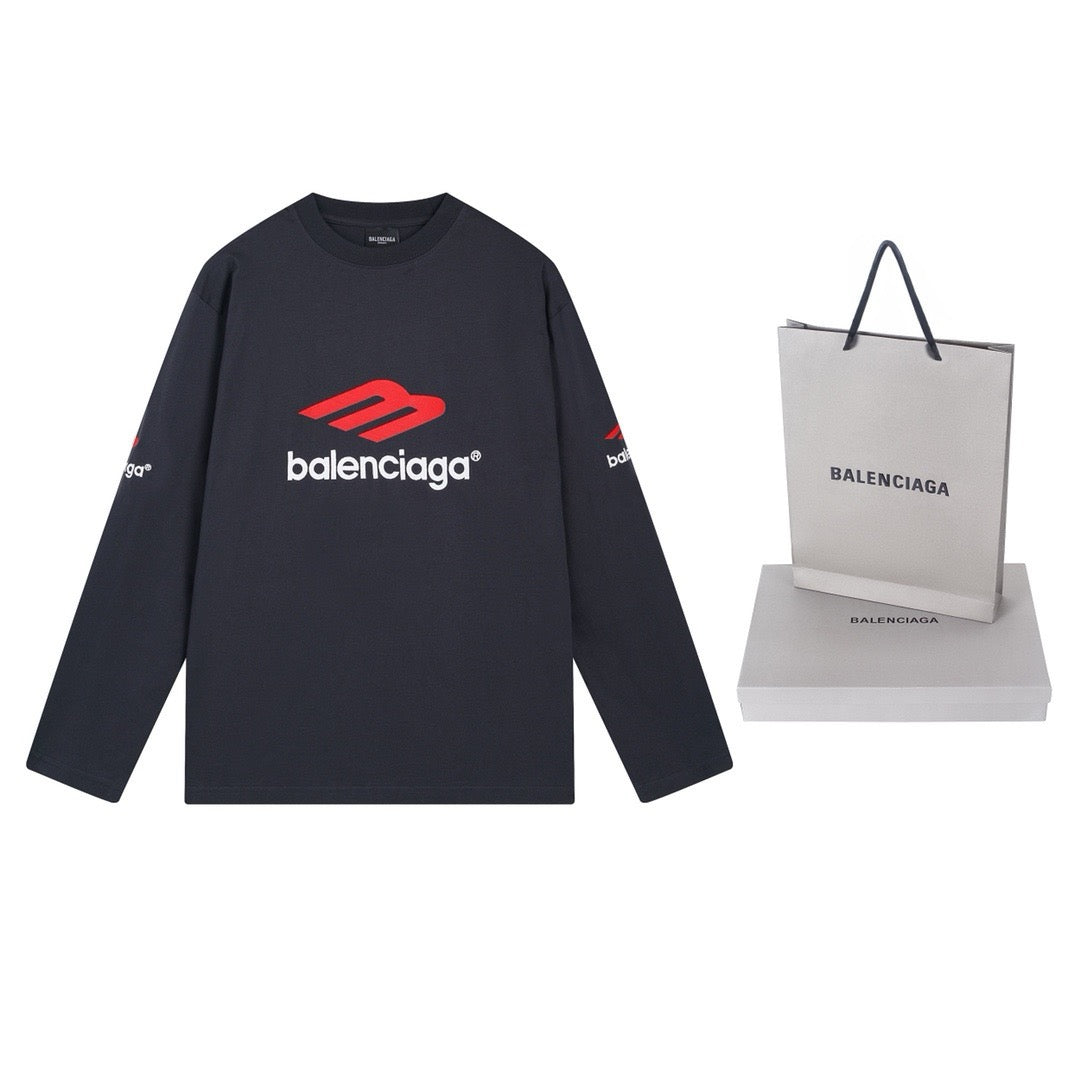 Schwarzes Langarmshirt mit Sportlogo aus Baumwolle – Herren