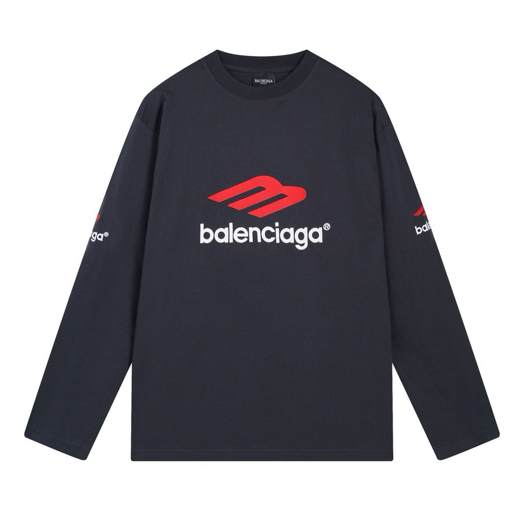 Schwarzes Langarmshirt mit Sportlogo aus Baumwolle – Herren