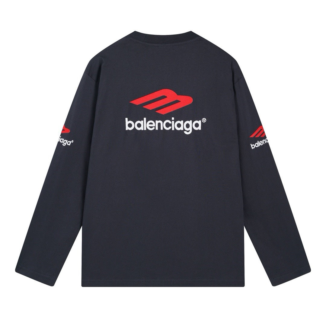 Schwarzes Langarmshirt mit Sportlogo aus Baumwolle – Herren