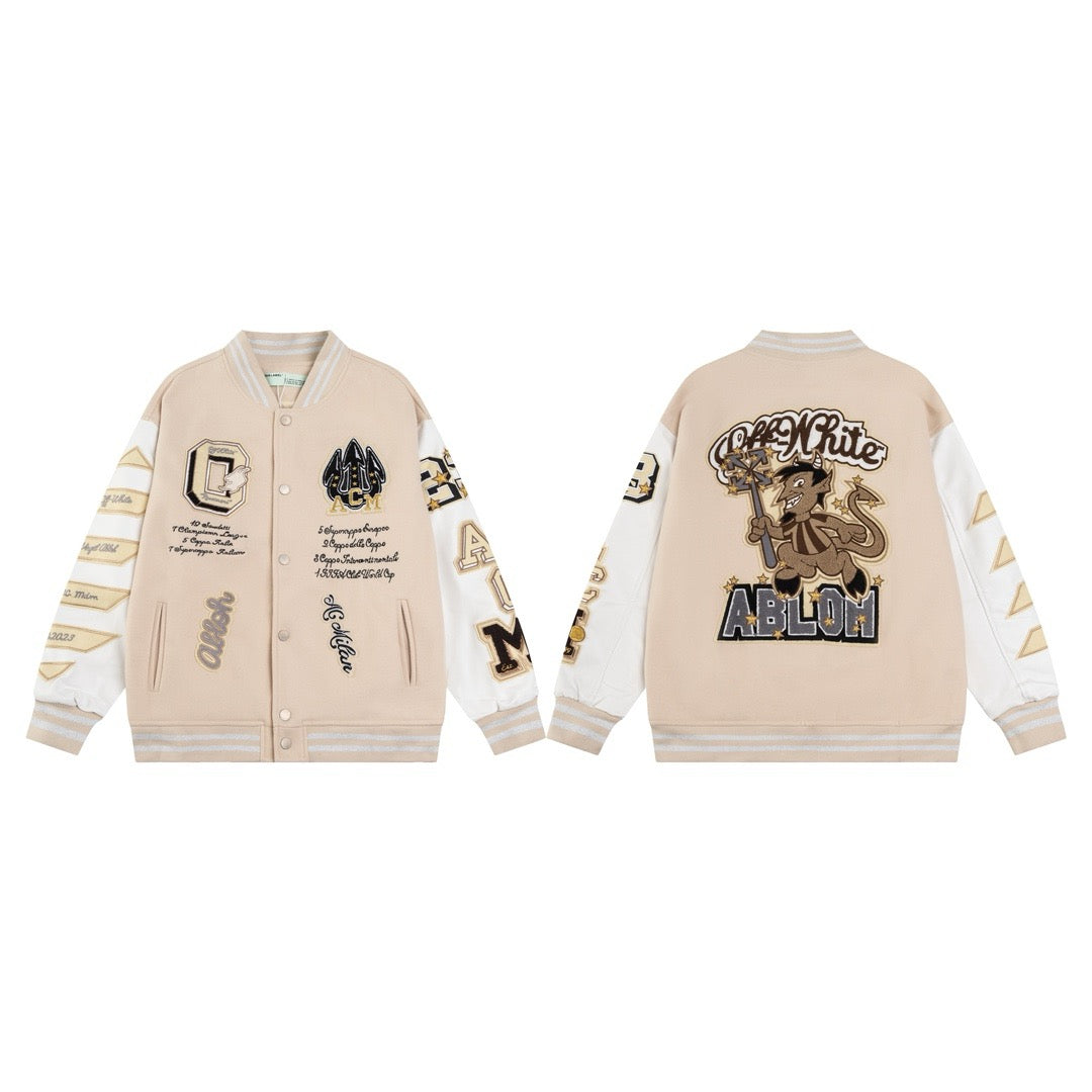 Creme-Woll-Patch-Varsity-Jacke – Herren