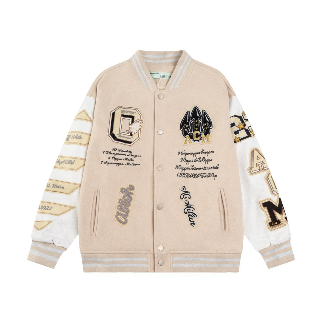 Creme-Woll-Patch-Varsity-Jacke – Herren