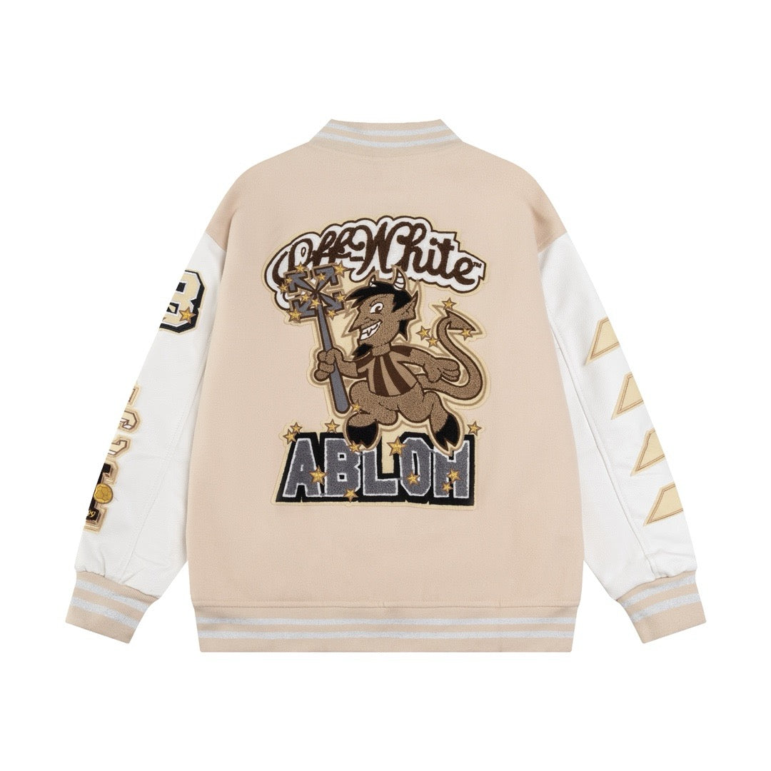 Creme-Woll-Patch-Varsity-Jacke – Herren