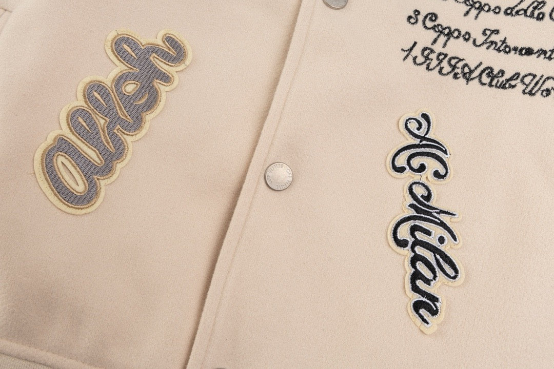 Creme-Woll-Patch-Varsity-Jacke – Herren