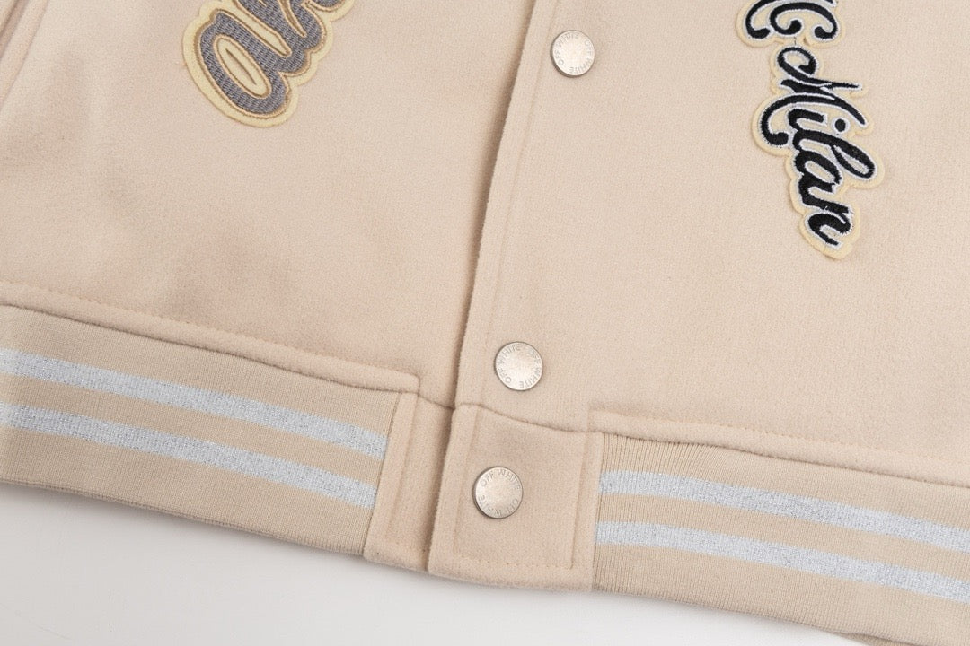 Creme-Woll-Patch-Varsity-Jacke – Herren