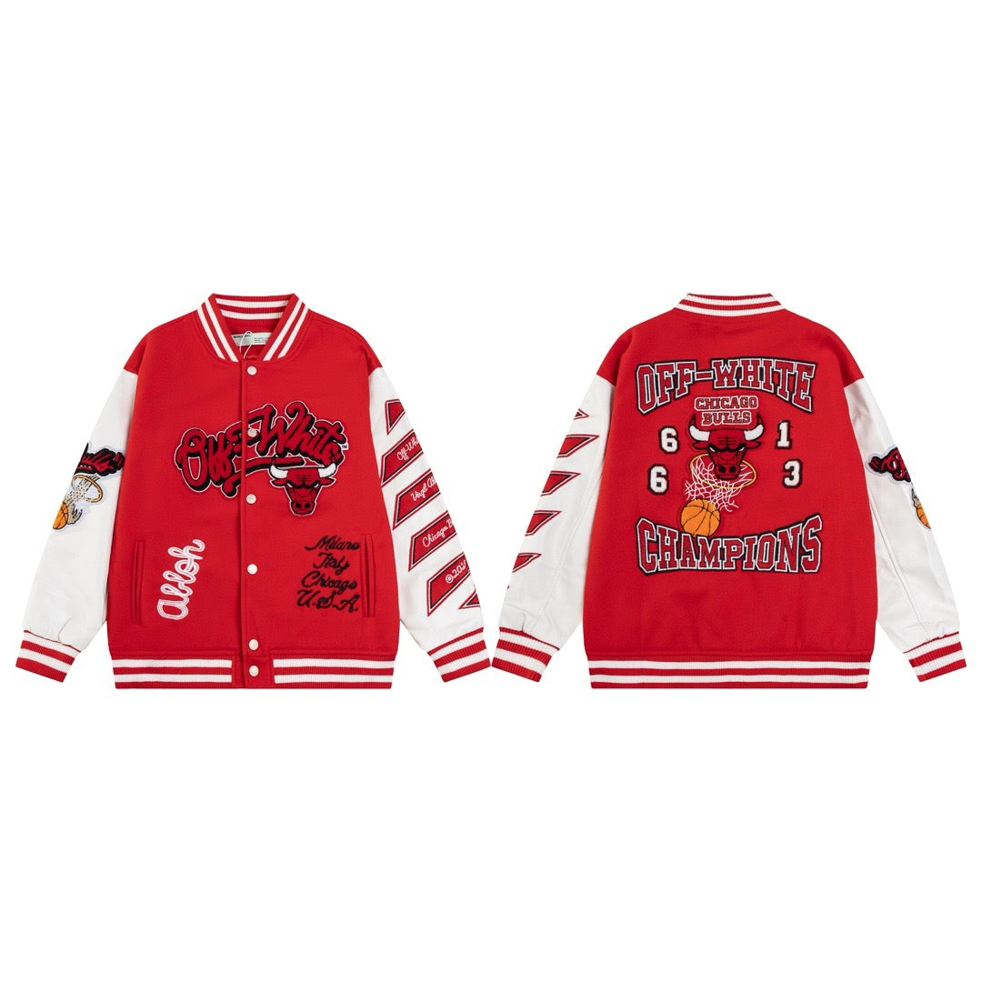 Rote Varsity-Jacke aus Wolle mit Aufnähern – Herren
