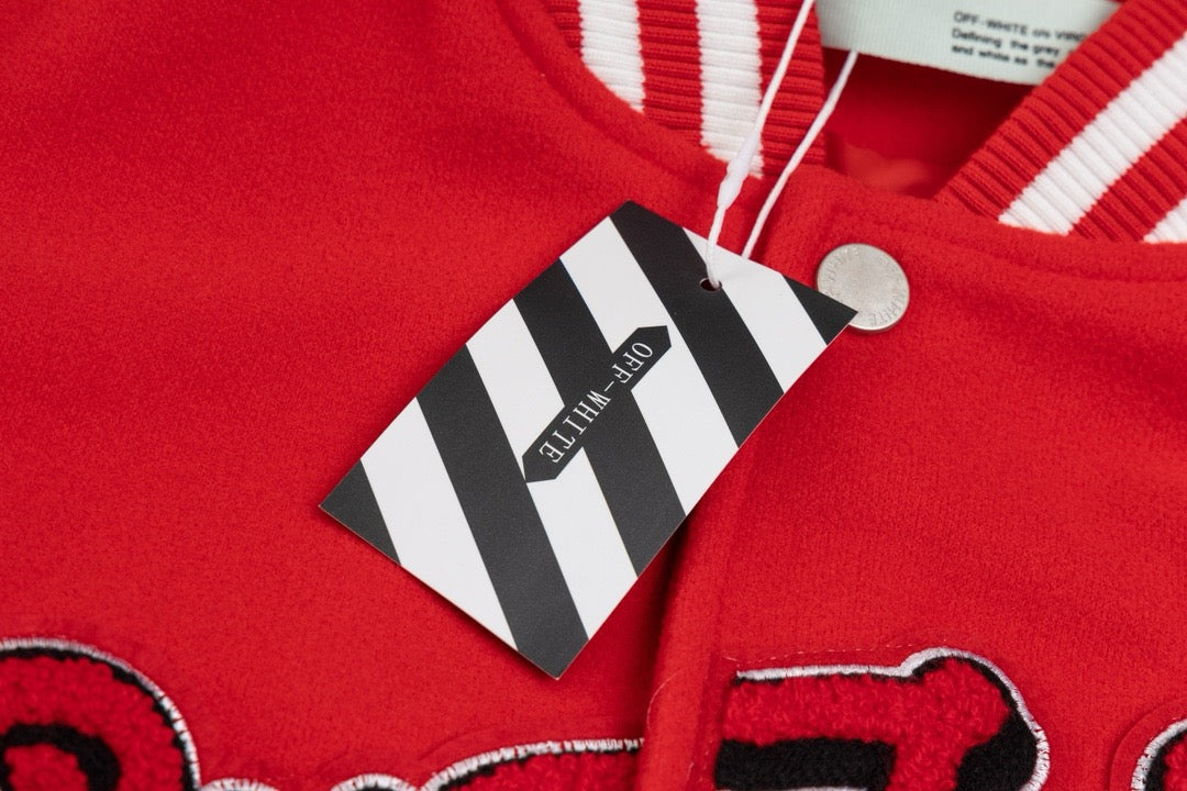 Rote Varsity-Jacke aus Wolle mit Aufnähern – Herren