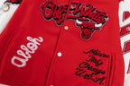 Rote Varsity-Jacke aus Wolle mit Aufnähern – Herren