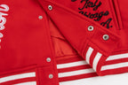 Rote Varsity-Jacke aus Wolle mit Aufnähern – Herren