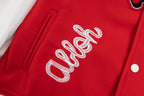 Rote Varsity-Jacke aus Wolle mit Aufnähern – Herren