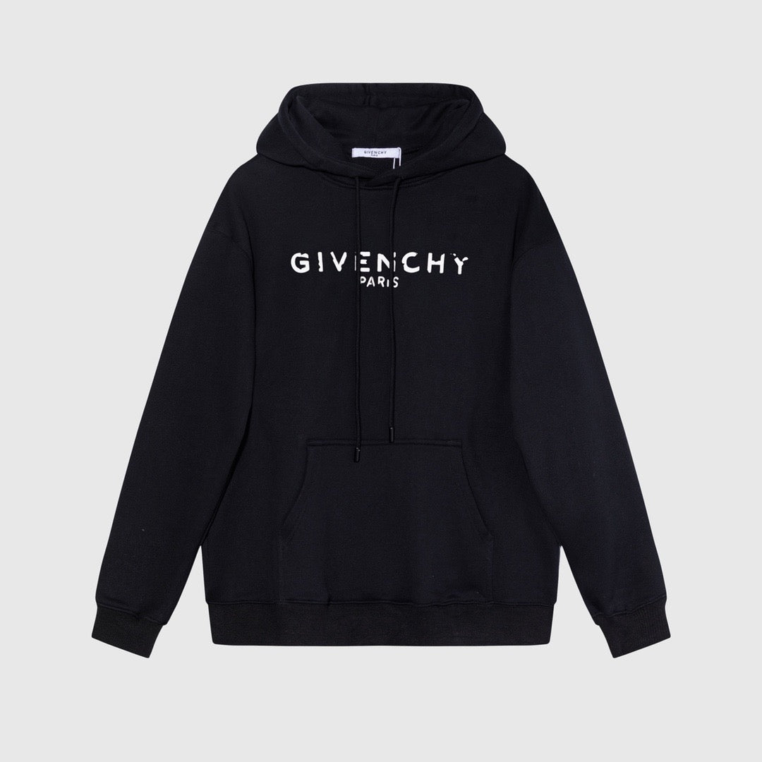 Black Cotton Chest Text Pullover - Men's