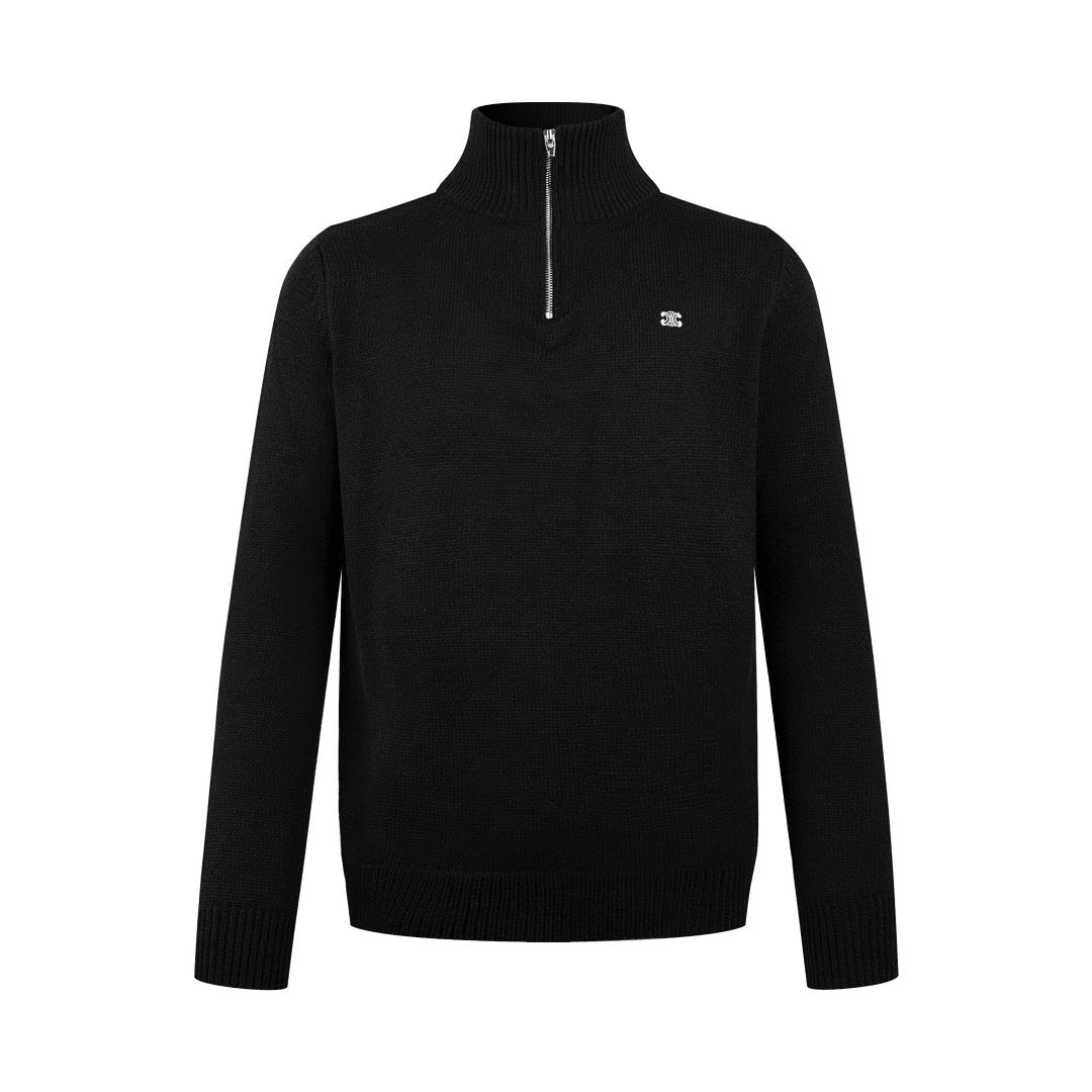 Schwarzer Halb-Reißverschluss-Pullover aus Wolle – Herren
