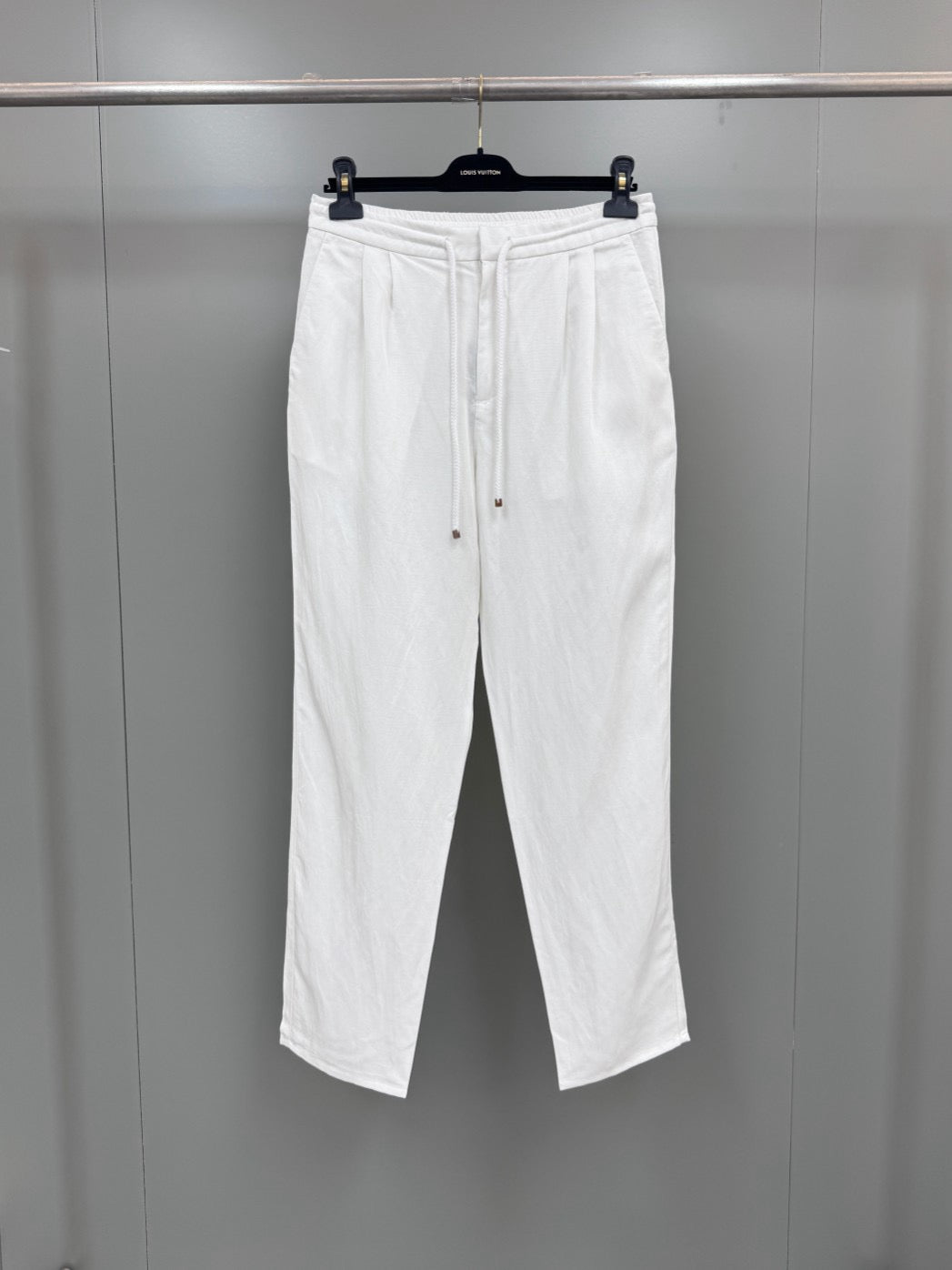 White Cotton Drawstring Straight - Men's