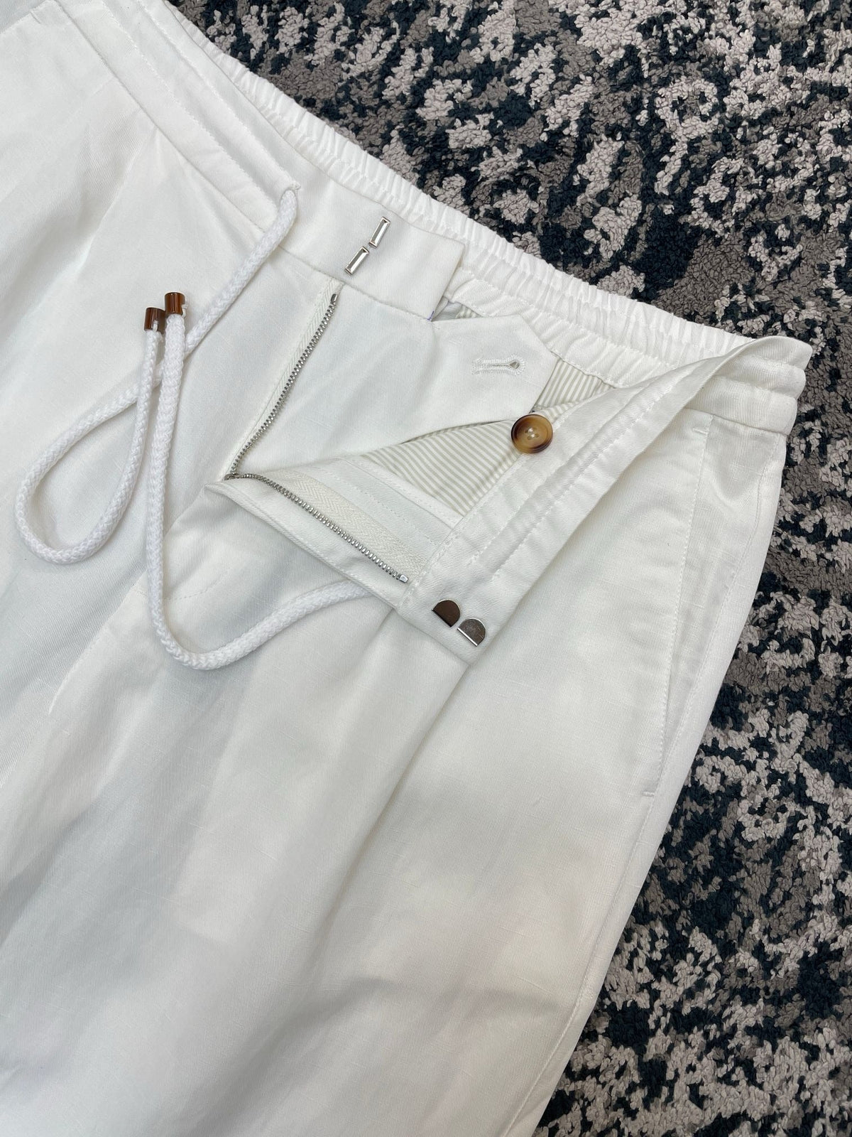 White Cotton Drawstring Straight - Men's