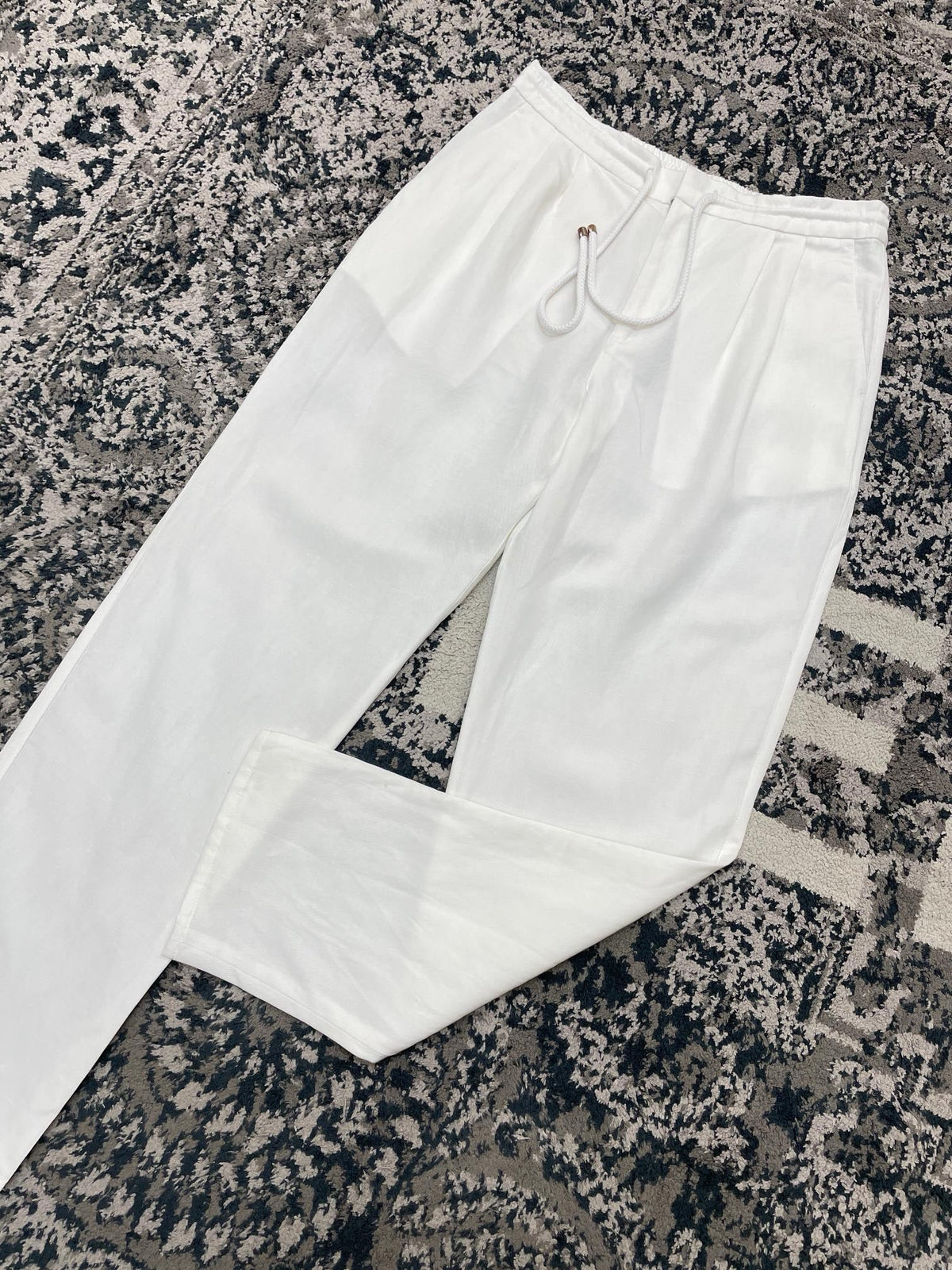 White Cotton Drawstring Straight - Men's