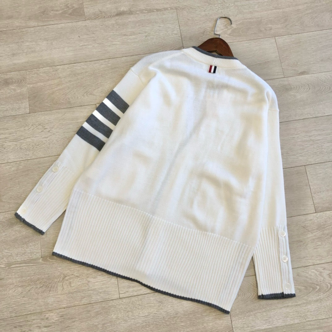 Cremefarbener Cardigan aus Wolle mit Streifenmuster – Herren
