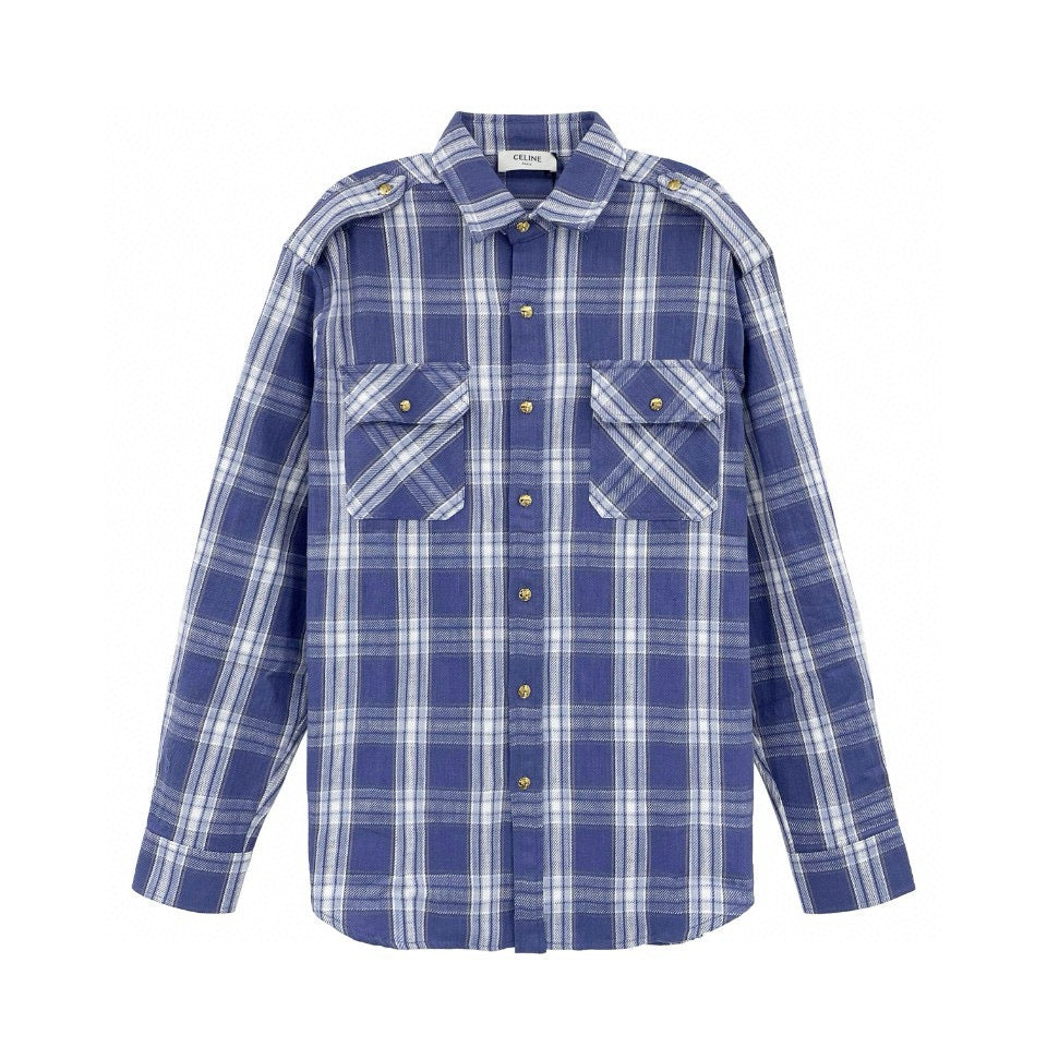 Blaues Flanell-Overshirt mit Karomuster – Damen