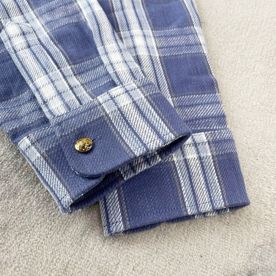 Blaues Flanell-Overshirt mit Karomuster – Damen