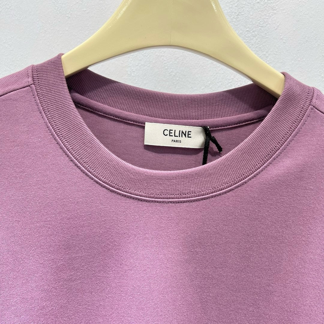 Pinkes, einfarbiges Rundhals-T-Shirt aus Baumwolle – Herren