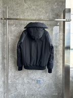 Schwarze Kapuzen-Pufferjacke aus Nylon – Herren