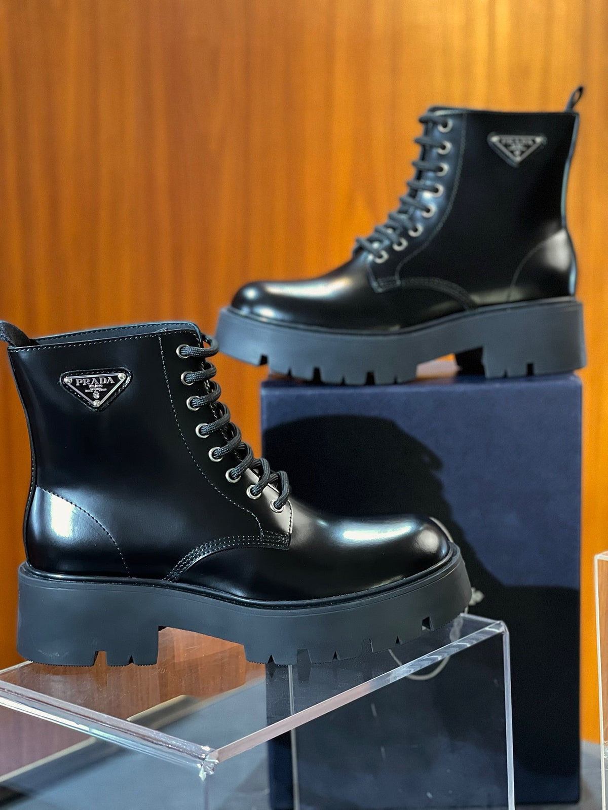 Black Leather Pouch Combat Boot - Men's