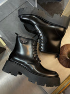 Black Leather Pouch Combat Boot - Men's