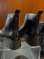 Black Leather Pouch Combat Boot - Men's