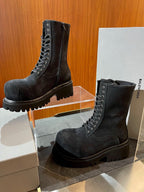 Black Suede Lace-Up Combat Boot - Men's