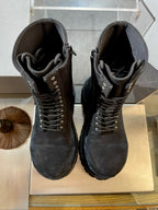 Black Suede Lace-Up Combat Boot - Men's