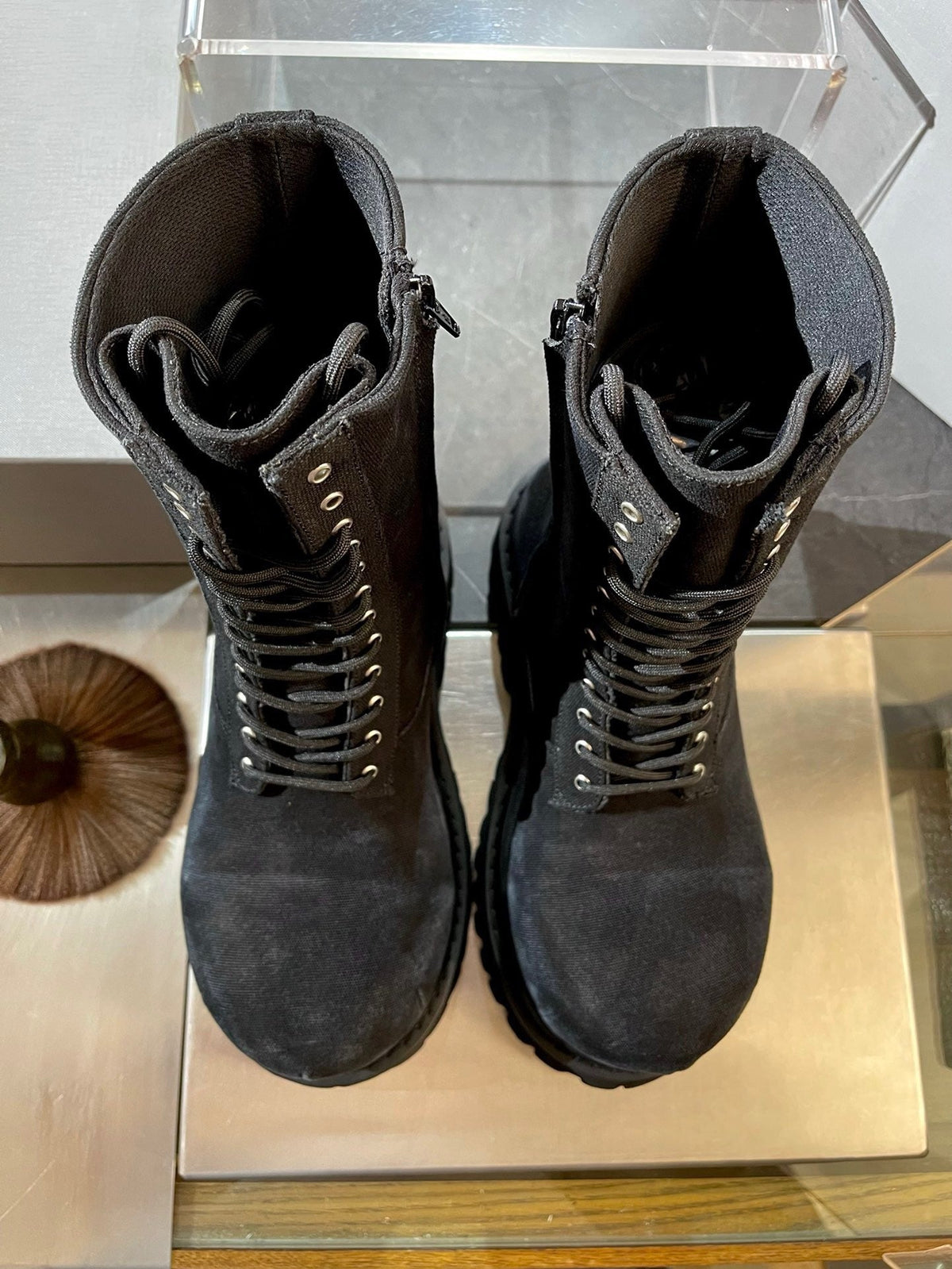 Black Suede Lace-Up Combat Boot - Men's