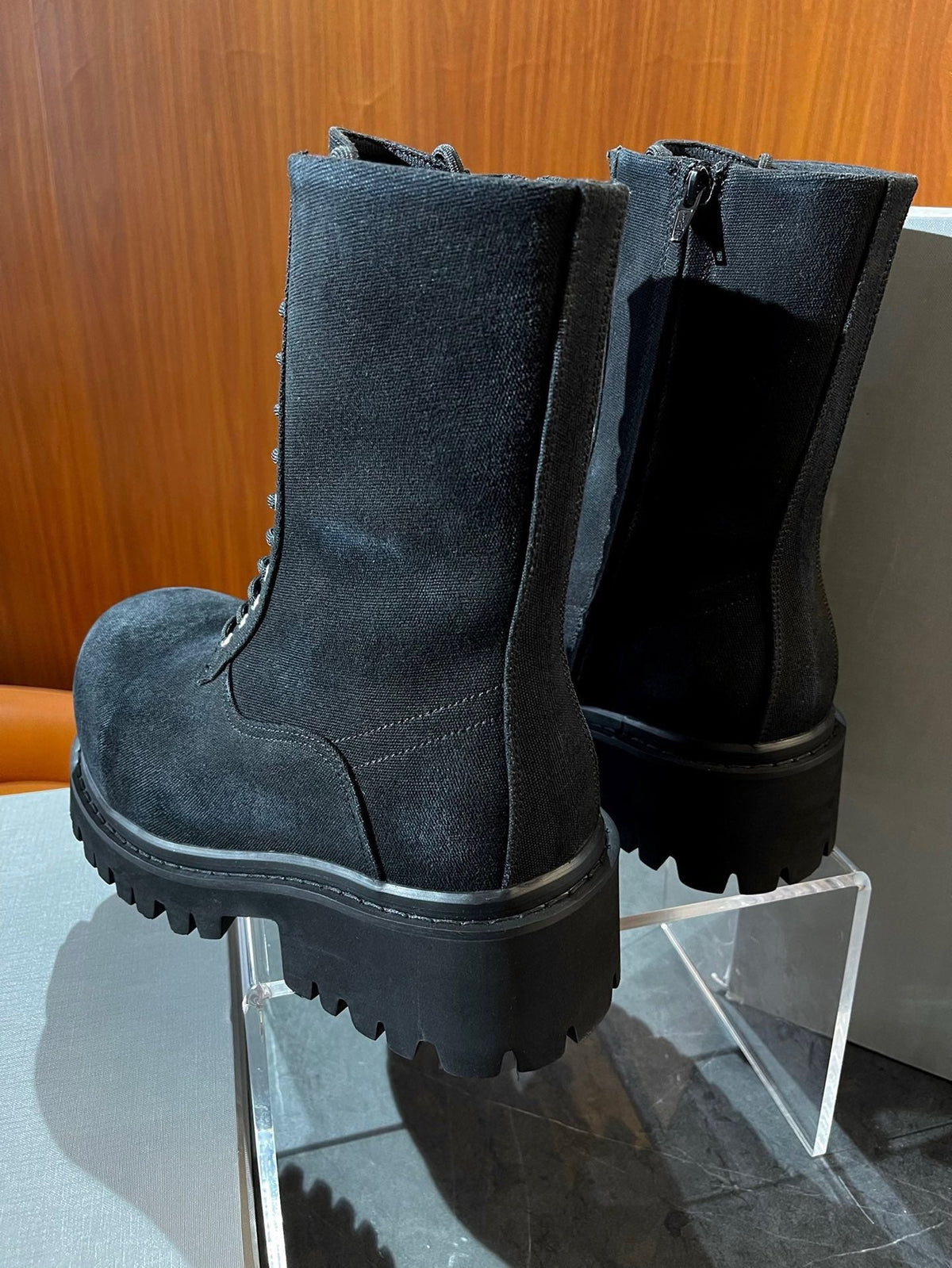 Black Suede Lace-Up Combat Boot - Men's