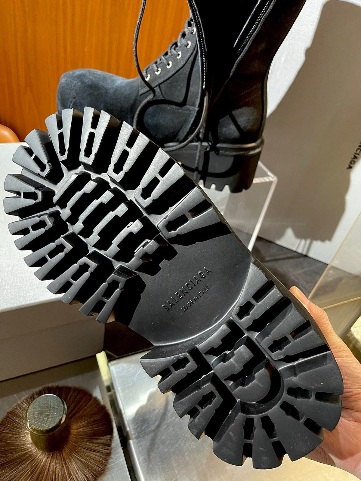 Black Suede Lace-Up Combat Boot - Men's