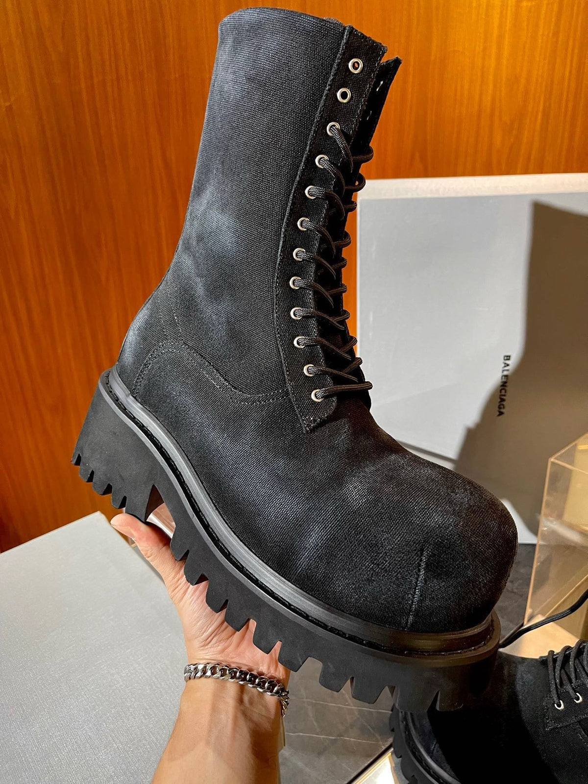 Black Suede Lace-Up Combat Boot - Men's
