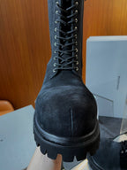 Black Suede Lace-Up Combat Boot - Men's