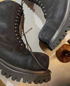 Black Suede Lace-Up Combat Boot - Men's
