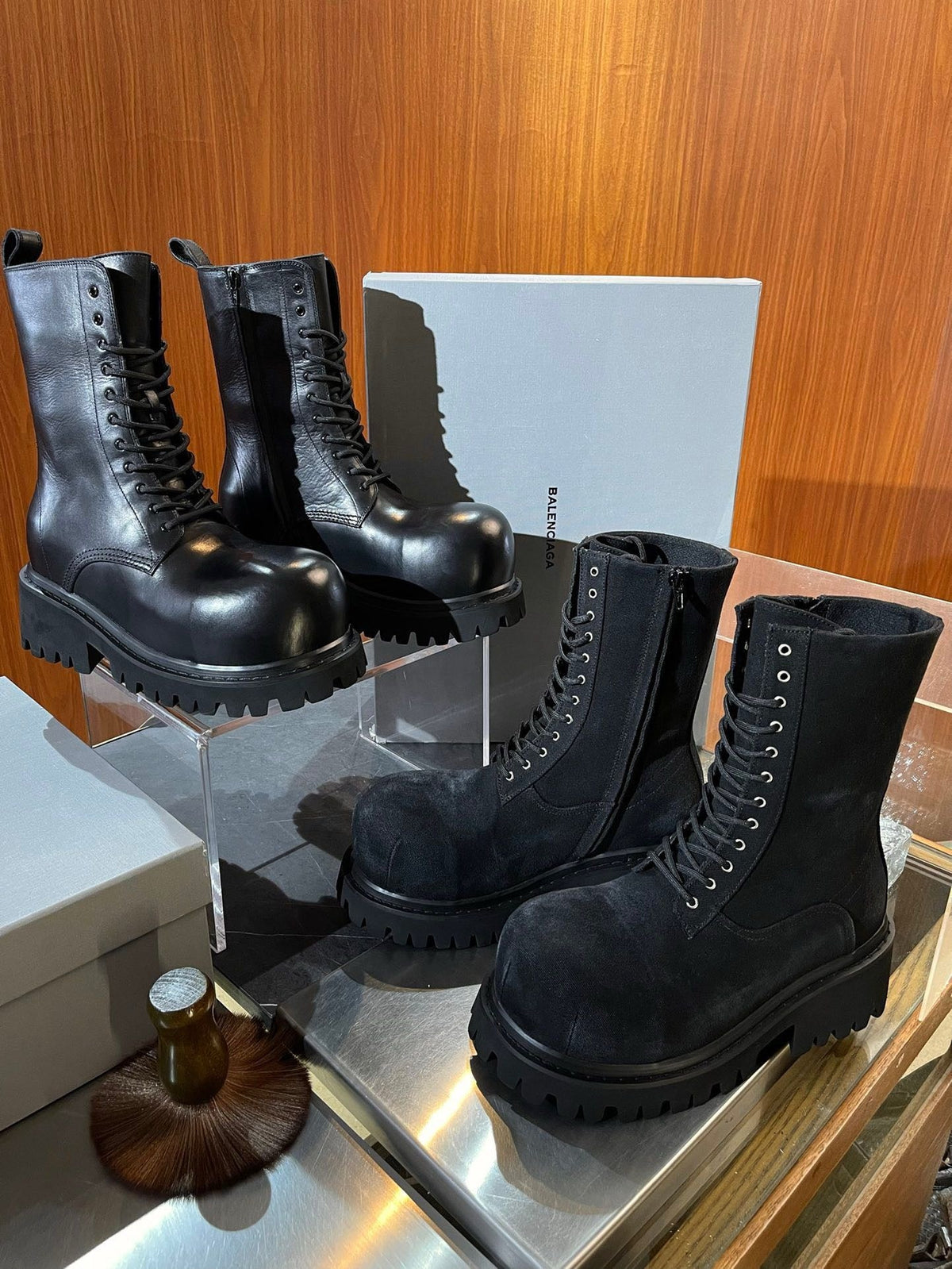 Black Suede Lace-Up Combat Boot - Men's