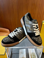 Black Leather Logo Low-Top - Men's