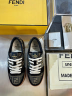 Black Leather Logo Low-Top - Men's
