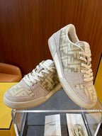 Cremefarbene Leder-Logo-Low-Top-Sneaker – Herren