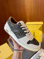 Cremefarbene Leder-Logo-Low-Top-Sneaker – Herren