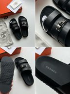 Black Leather Contrast Footbed Double Strap - Men's