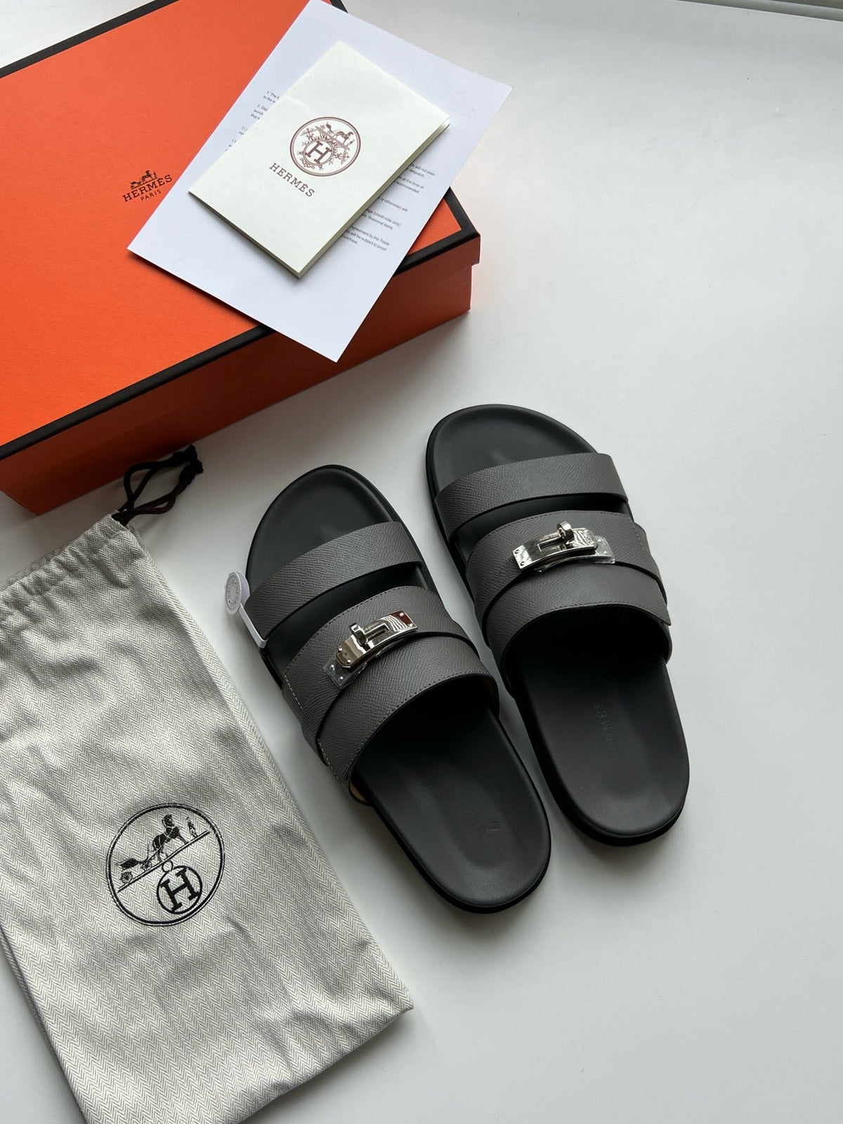 Black Leather Logo Double Strap - Men's