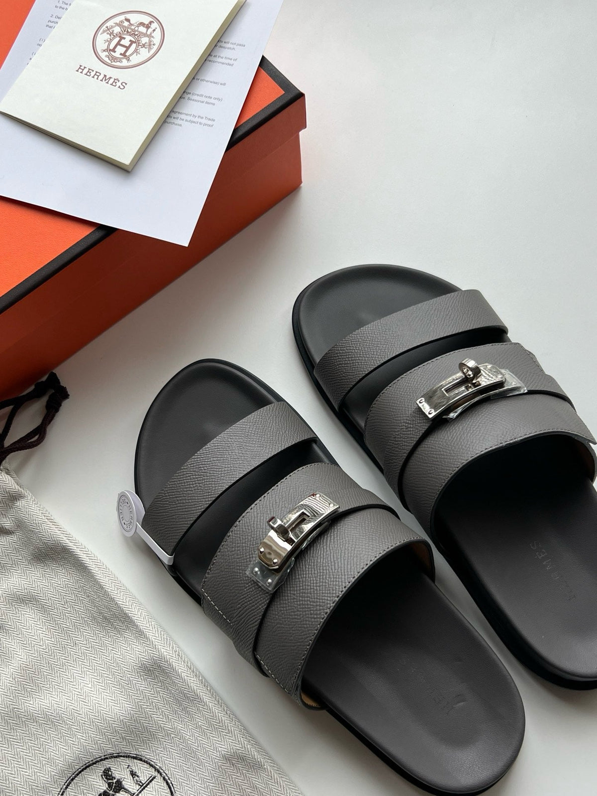 Black Leather Logo Double Strap - Men's