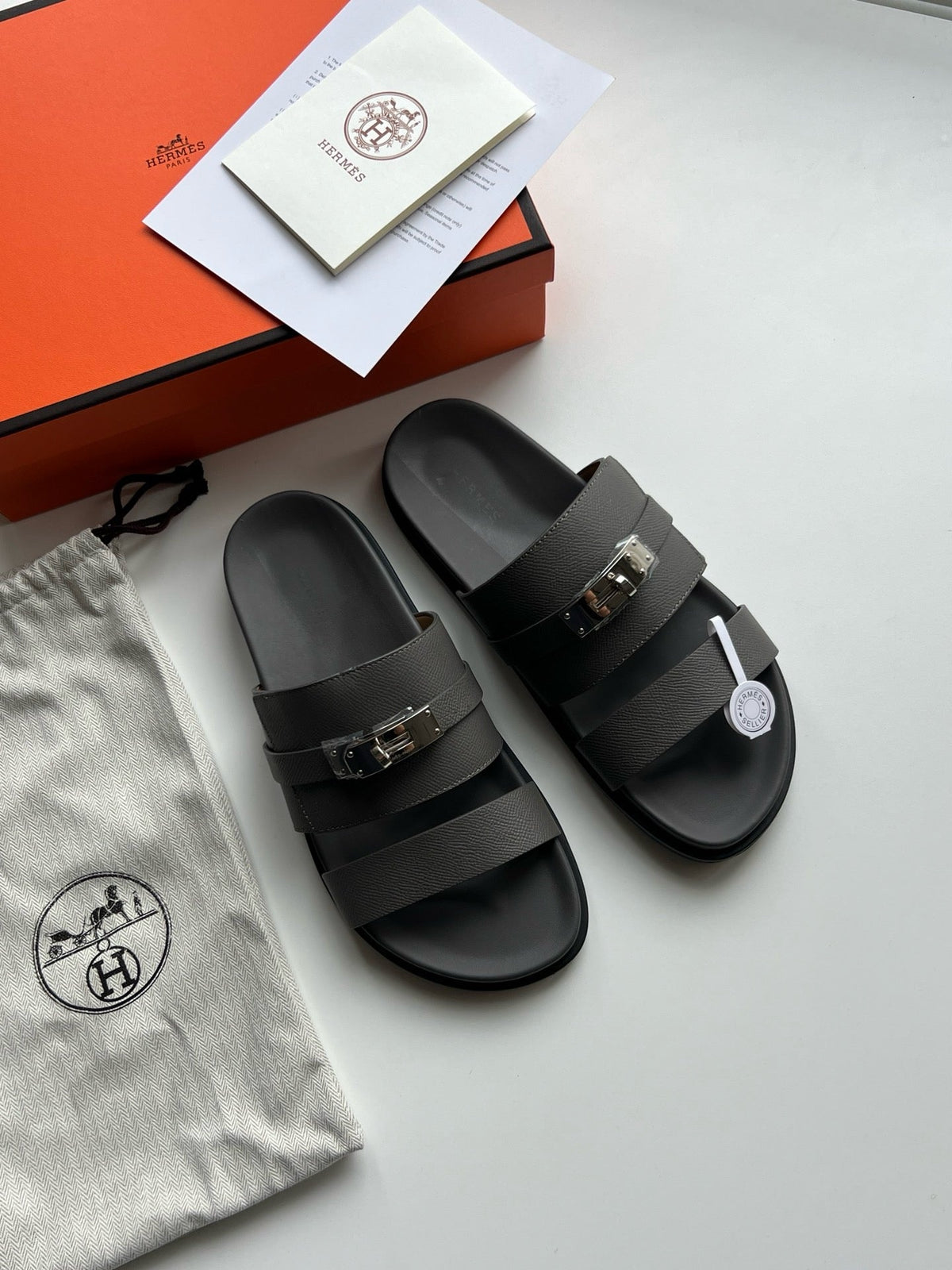 Black Leather Logo Double Strap - Men's